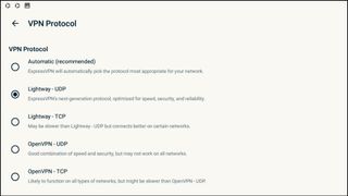 Screenshot of ExpressVPN's Android Protocols