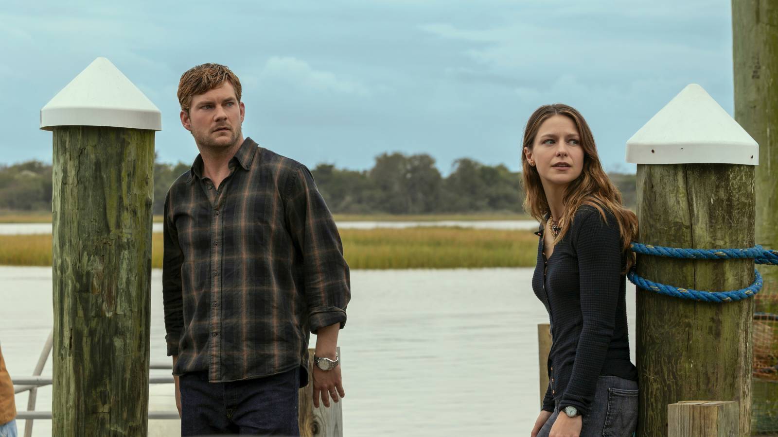 Jake Weary and Melissa Benoist in Netflix's The Waterfront.