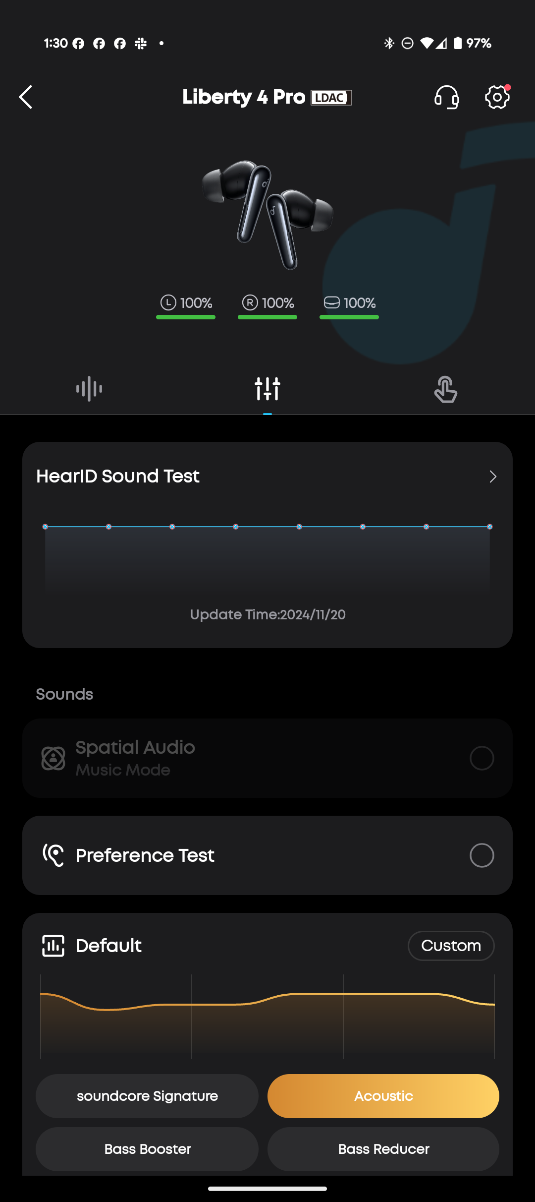 Anker Soundcore app showing various settings for the Liberty 4 Pro