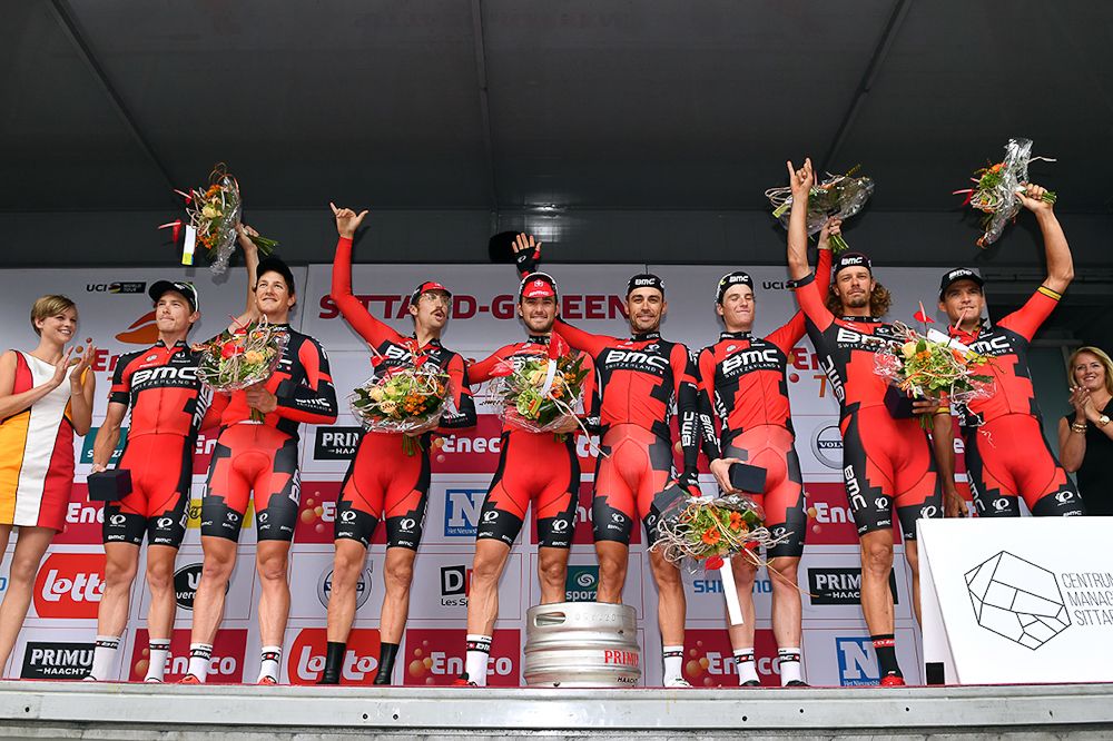 BMC Racing on the podium after winning the Eneco Tour team time trial