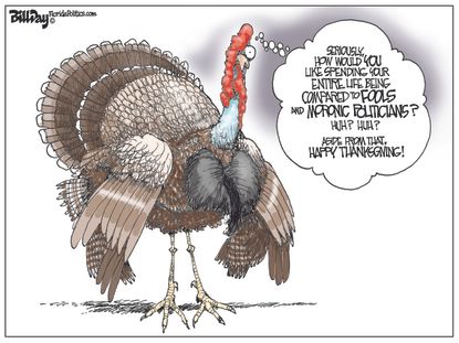 Political cartoon U.S. Thanksgiving turkey politicians