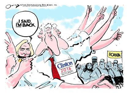 Political cartoon Bill Clinton Iowa 2016