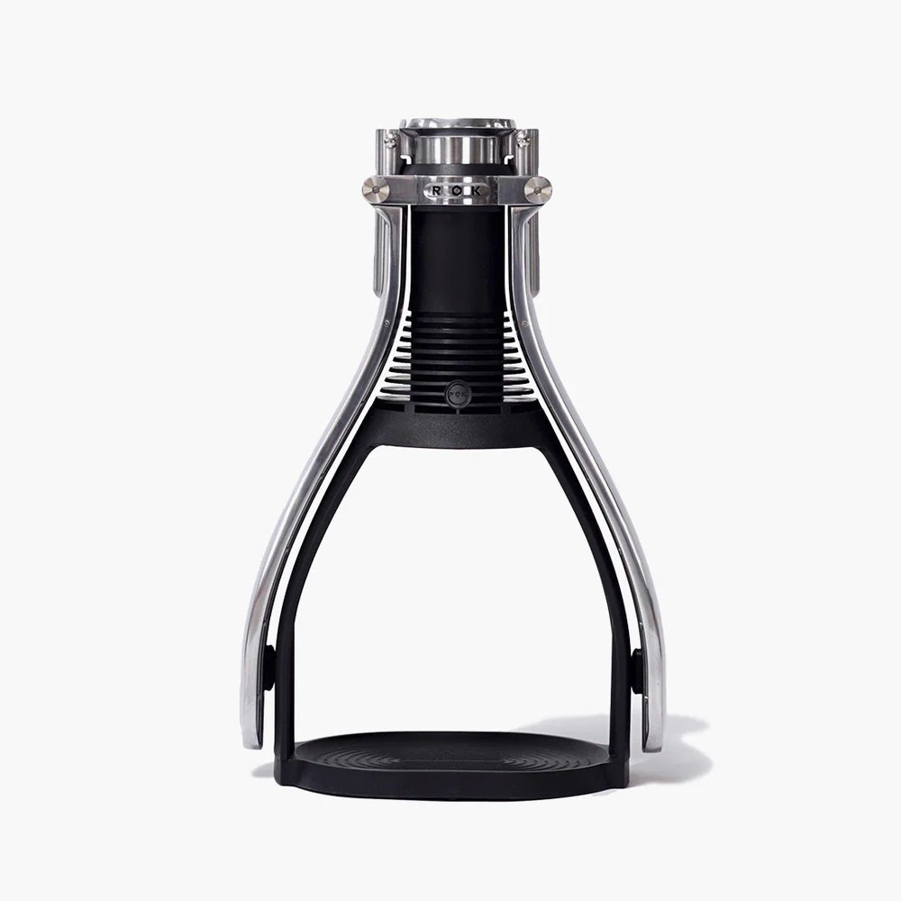 Image of a black ROK manual espresso machine