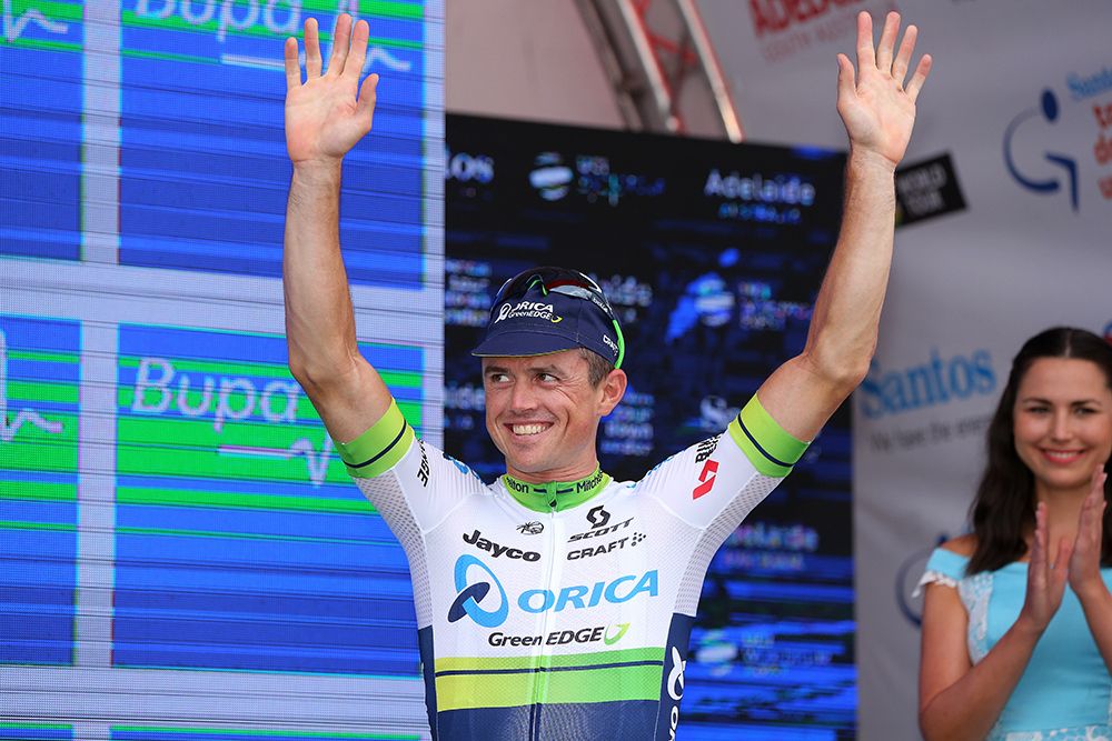 Simon Gerrans smiling on the podium