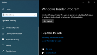 The Windows Insider Program menu in Windows 10 Settings