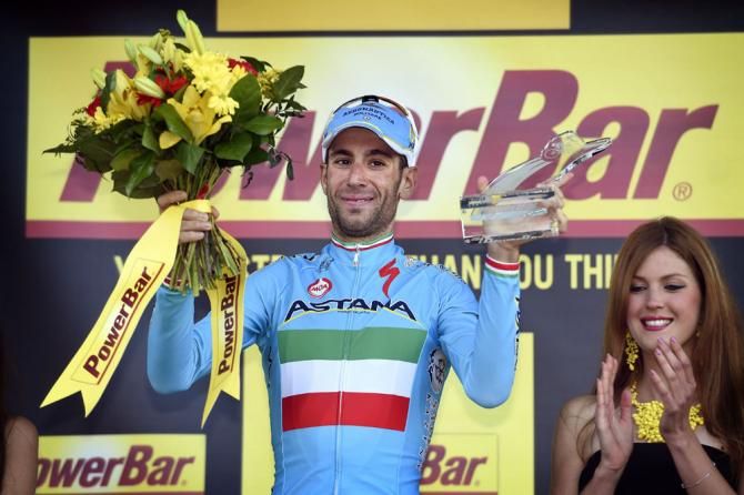 Vincenzo Nibali (Astana Pro Team) on the podium after winning stage 10 of the Tour de France