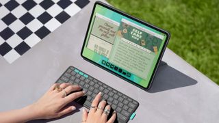 Logitech Flip Folio case being used with an iPad Pro 13-inch