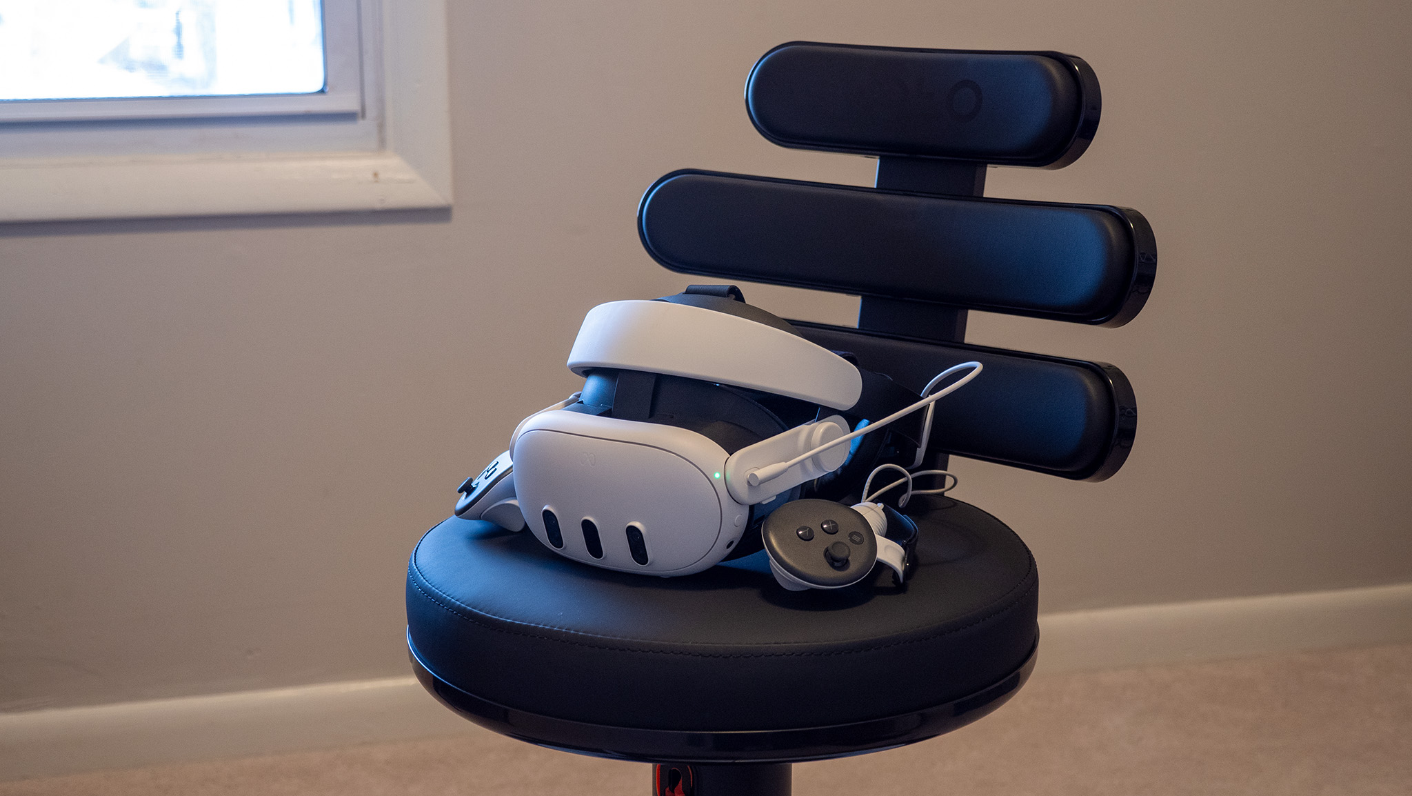 A Meta Quest 3 in a Roto VR Explorer chair