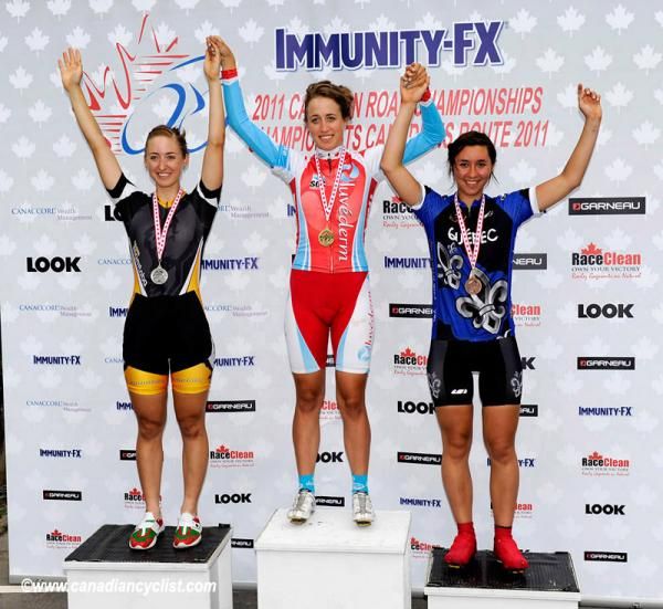 The U23 women's podium: Leah Kirchmann, Denise Ramsden and Virginie Gauthier.
