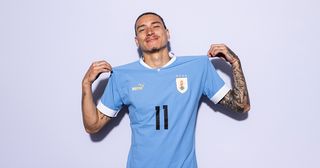 Darwin Nunez of Uruguay poses during the official FIFA World Cup Qatar 2022 portrait session on November 21, 2022 in Doha, Qatar.