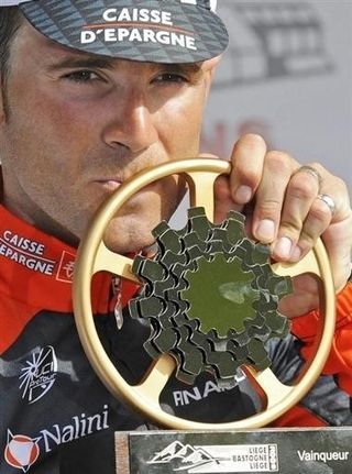 Valverde with the coveted winner's trophy.