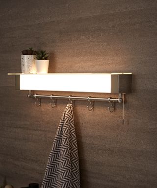 bathroom wall light with hooks for storage