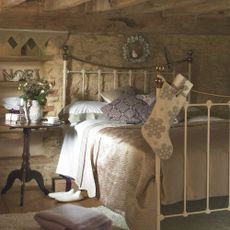 bedroom in country cottage at christmas