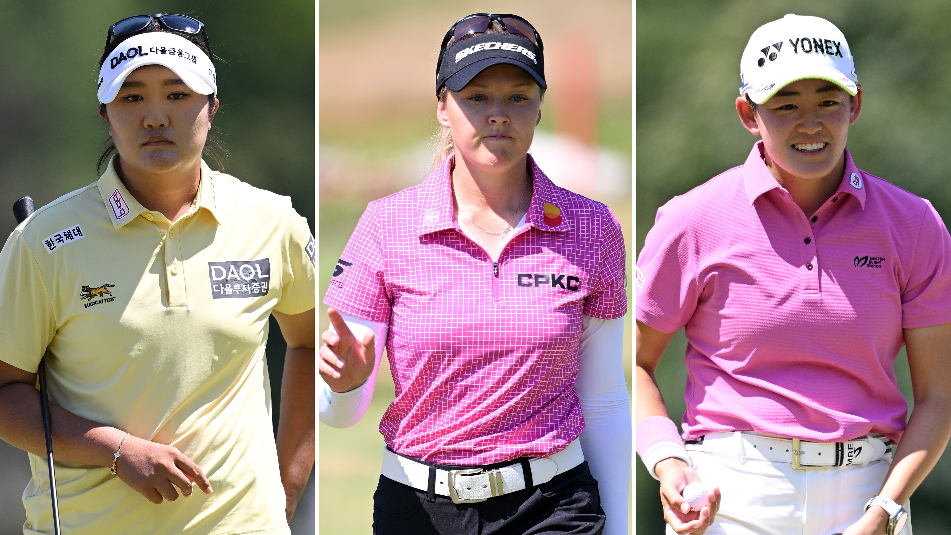 Golfers walk off a green