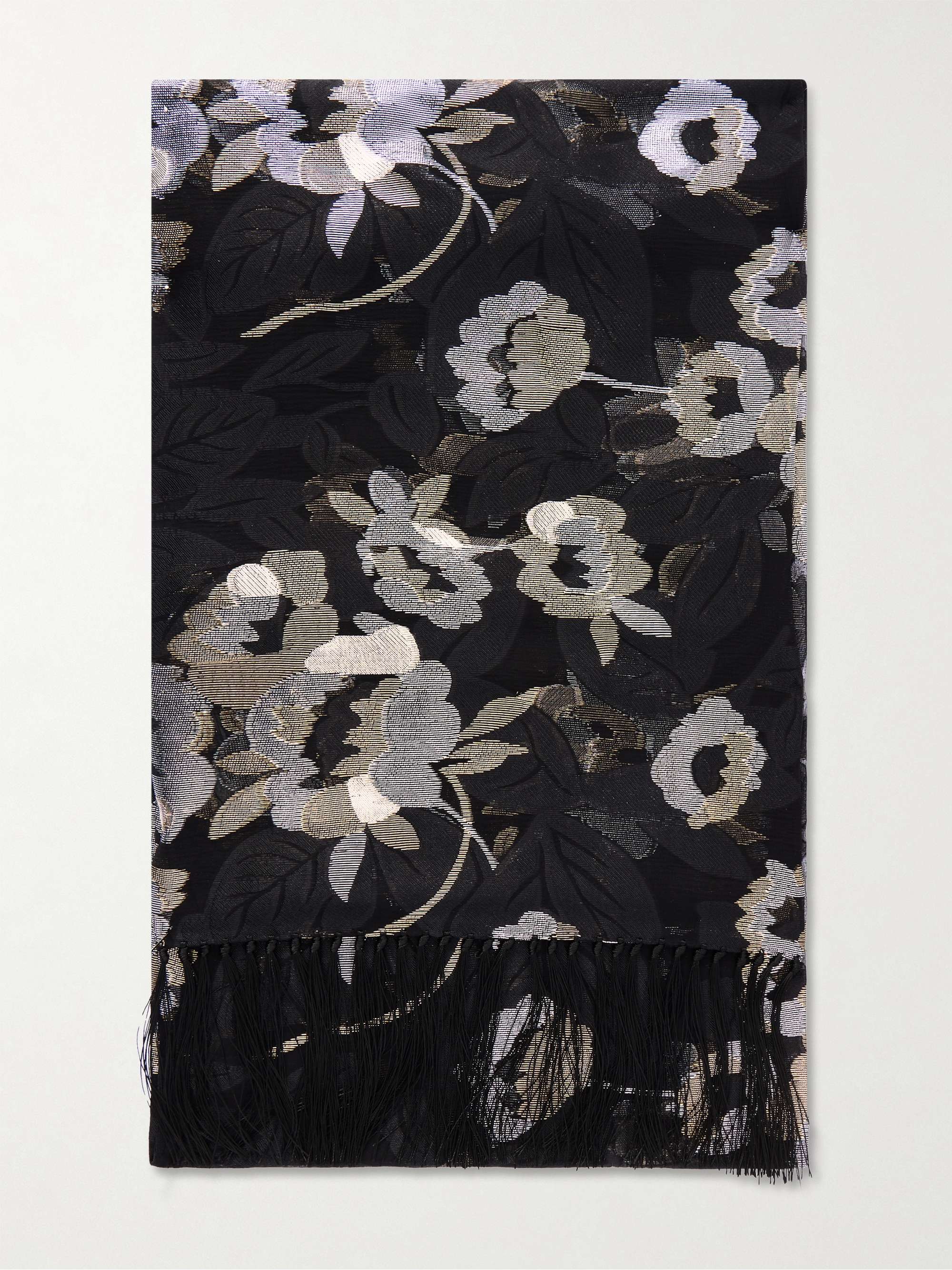 Fringed Floral-Jacquard Silk-Blend Scarf
