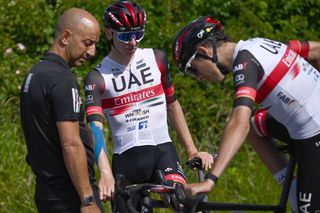 Tadej Pogacar and UAE Team Emirates general manager Joxean Fernandez Matxin ahead of the 2022 Tour de France