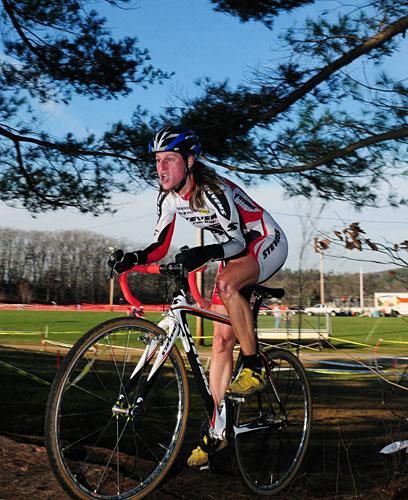 Rebecca Wellons (Stevens Cycles) in the woods.