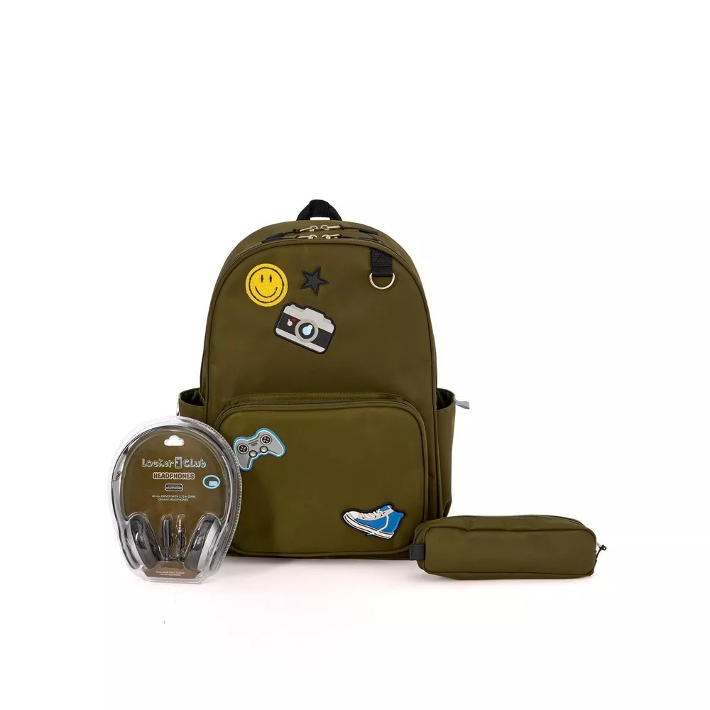 Locker Club, Kids&#039; 16L Nylon Backpack with Headphone Pencil Pouch