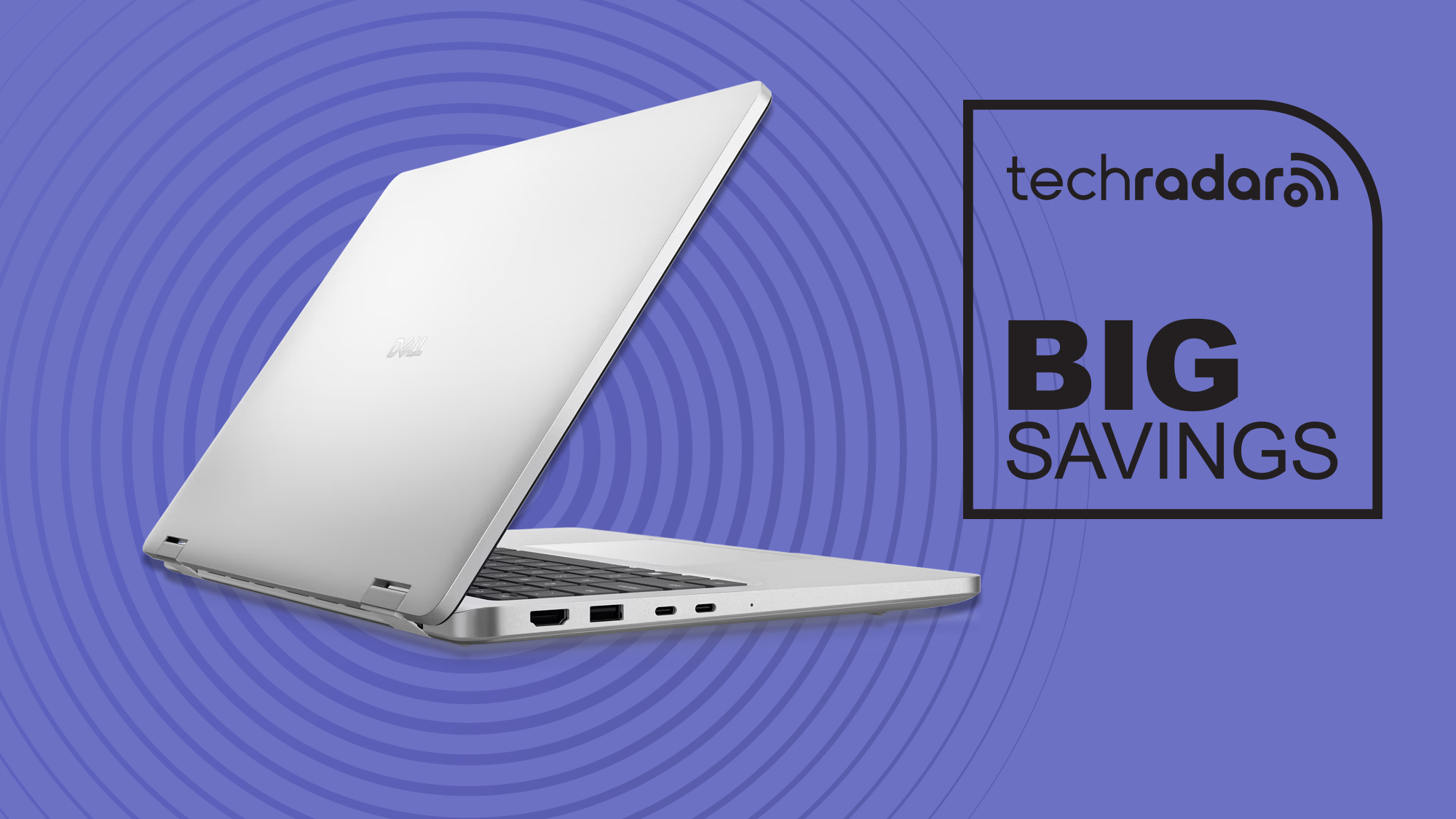 Dell 14 Plus laptop with 'Big Savings' text