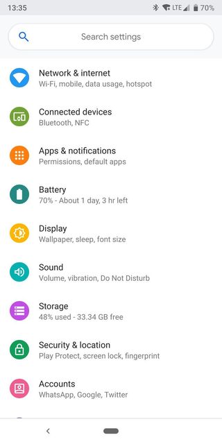 Android Pie settings