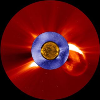 The sun's atmosphere, typically invisible to skywatchers on Earth, becomes visible during a total solar eclipse. Shown here is an image created by various NASA probes, which use special equipment to study the sun's extreme atmosphere.