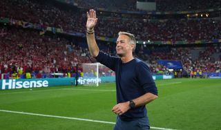 Denmark Euro 2024 squad Kasper Hjulmand, Head Coach of Denmark, celebrates after the team's qualification to the knockout stages following the UEFA EURO 2024 group stage match between Denmark and Serbia at Munich Football Arena on June 25, 2024 in Munich, Germany. (Photo by Alex Caparros - UEFA/UEFA via Getty Images)