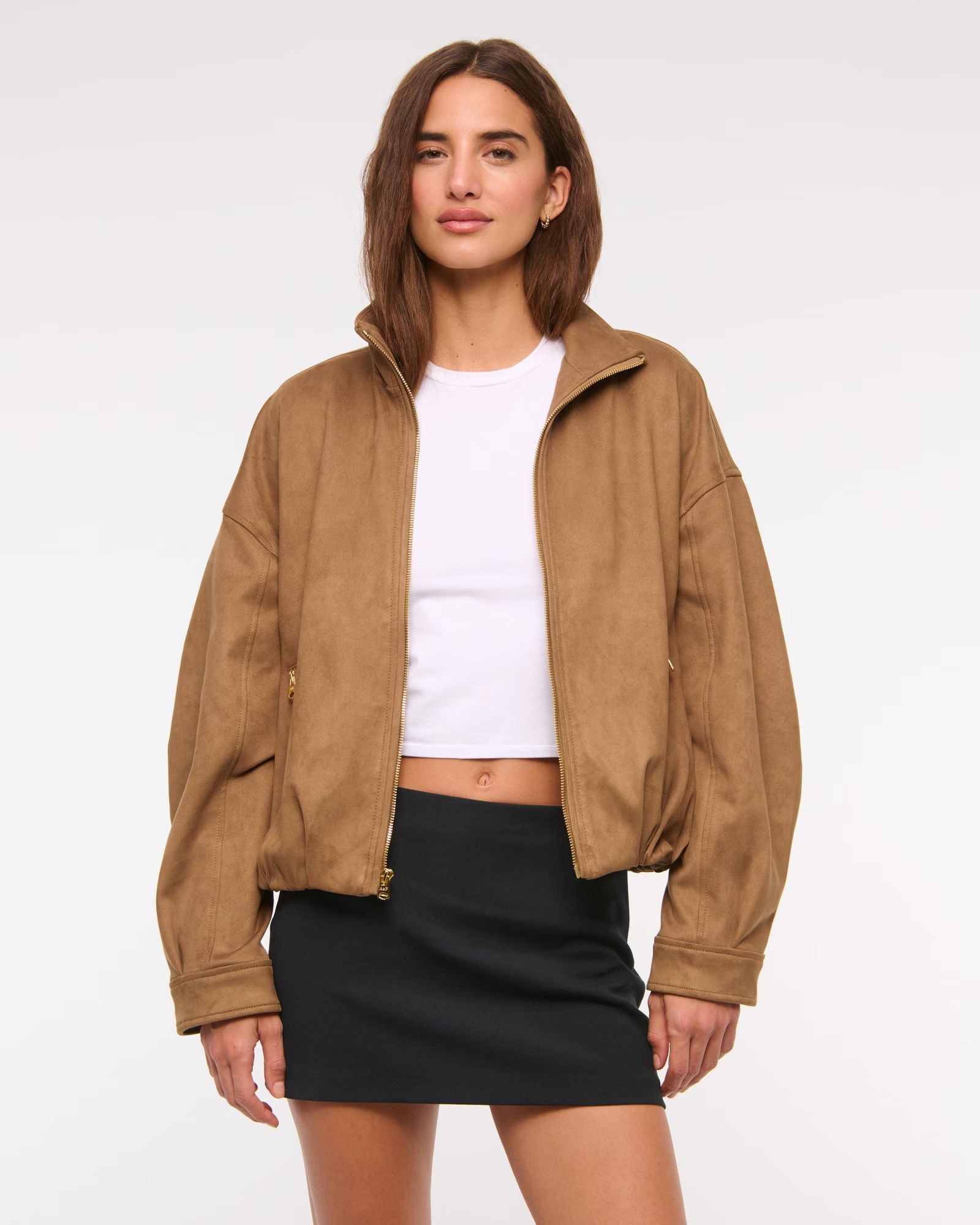 abercrombie, Bubble Hem Vegan Suede Bomber Jacket