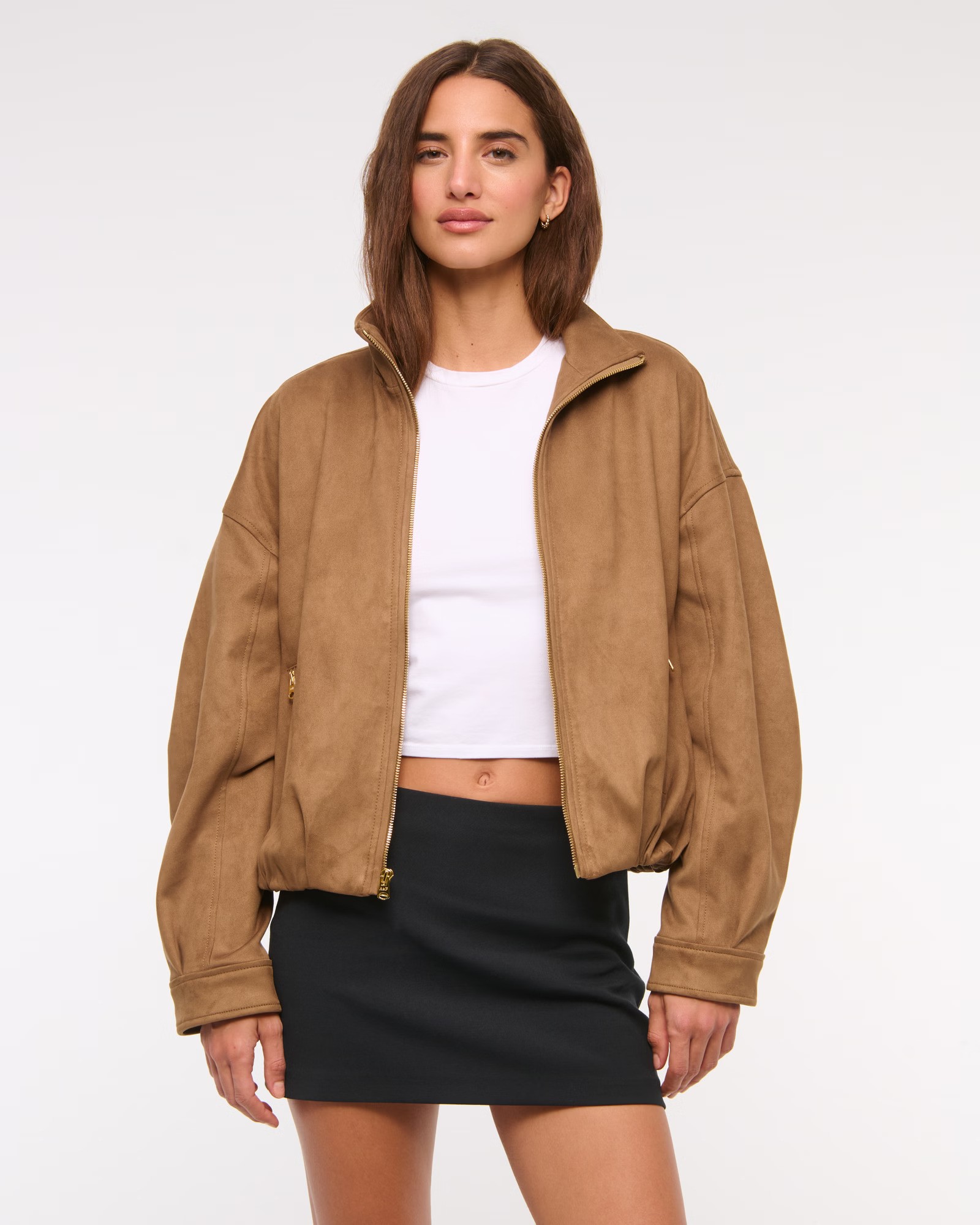 abercrombie, Bubble Hem Vegan Suede Bomber Jacket