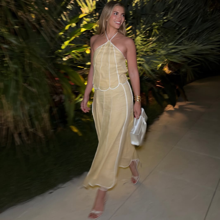 Influencer Cass Dimicco wearing a linen co-ord