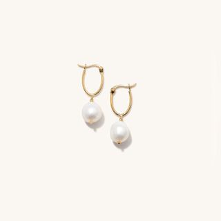 Organic Pearl Hoop Earrings in Gold