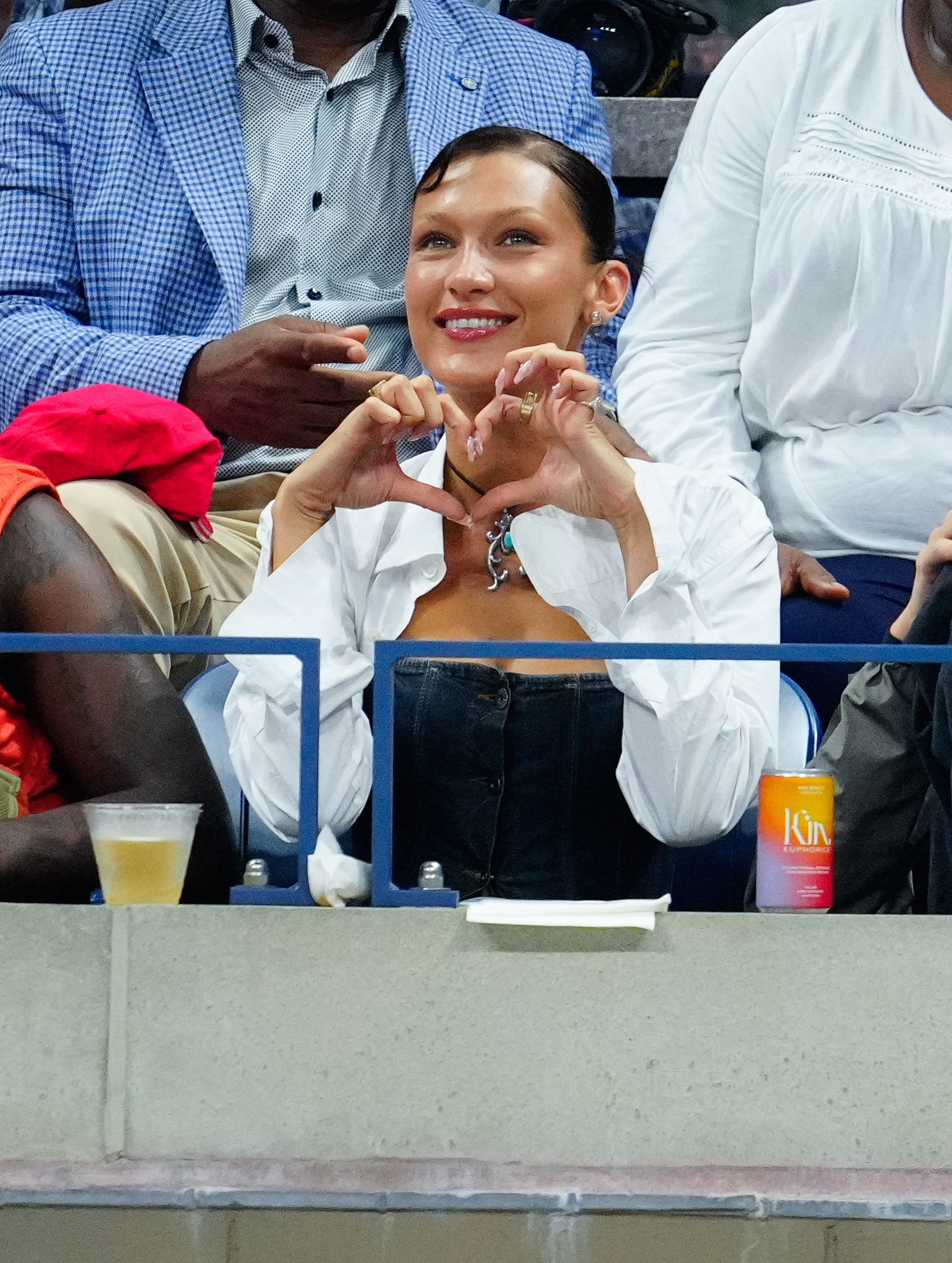 Bella Hadid attended the 2022 US Open in a denim corset