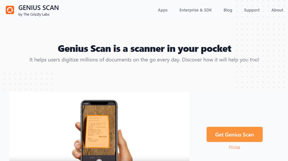 Genius Scan website screenshot (June 2025).