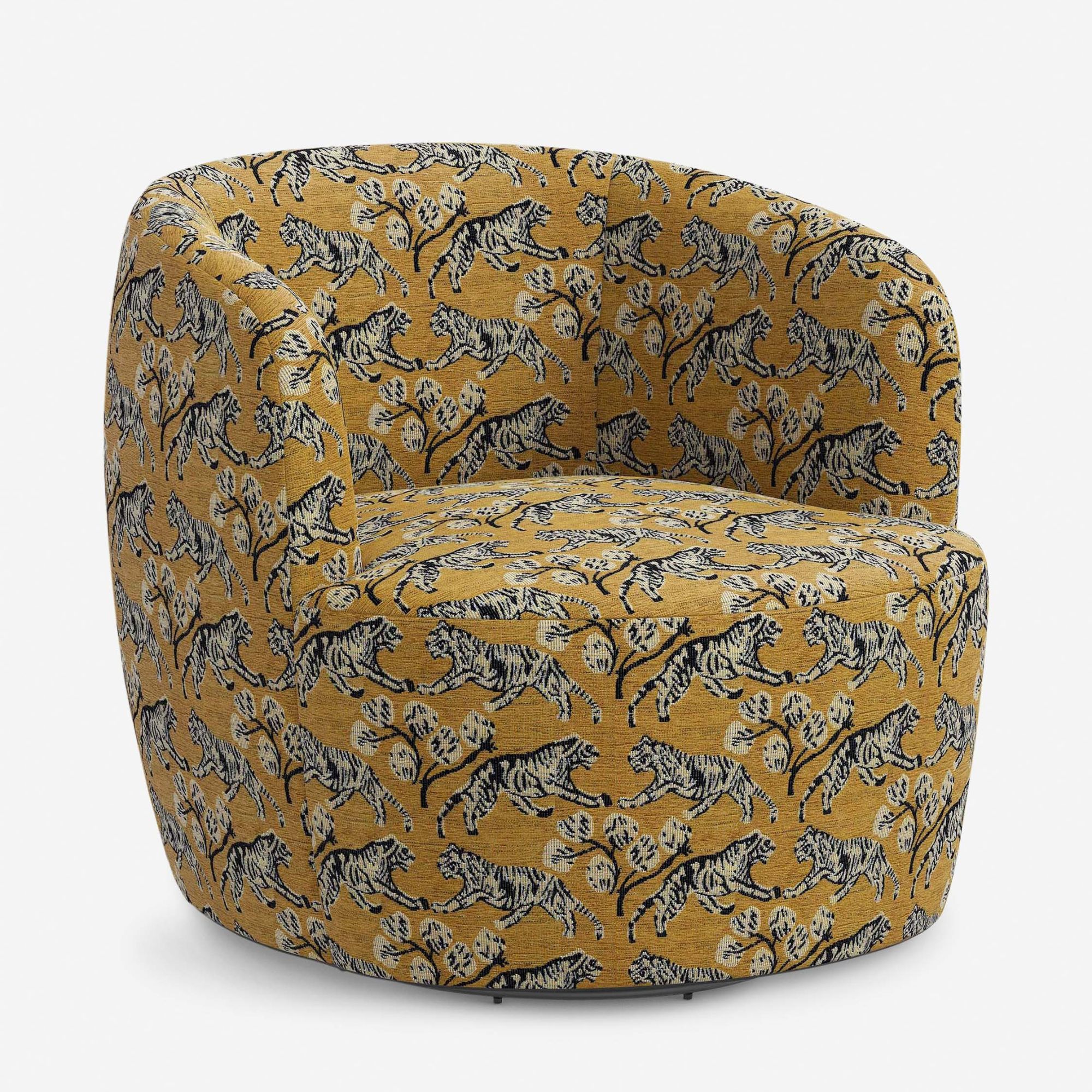 yellow accent chair with tiger print