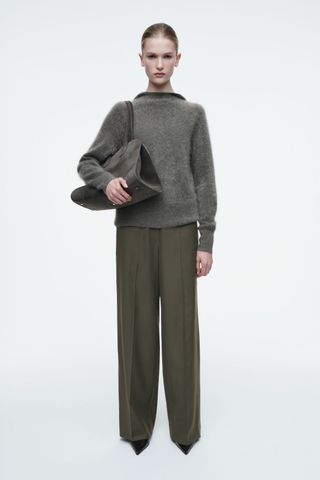 Regular Elasticated Wool Straight-Leg Trousers