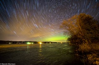 Aurora and Star Trails Over Wisconsin, March 17, 2015