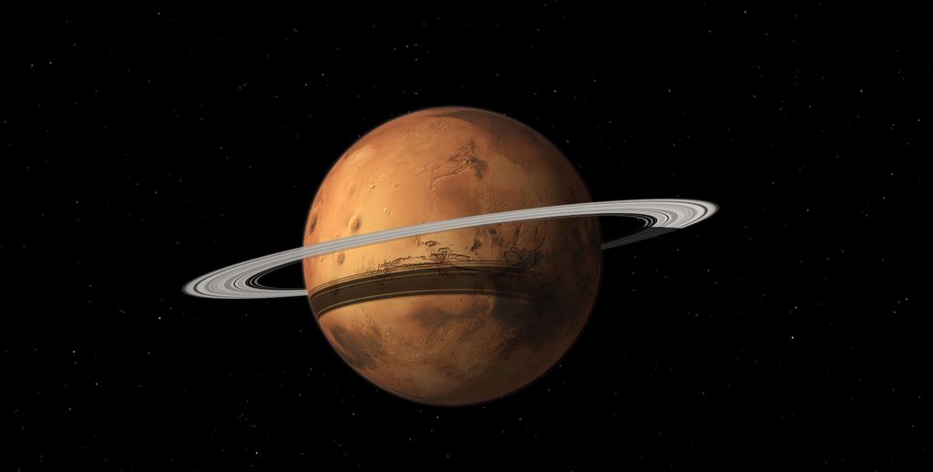 An artist&#039;s impression of a ring around Mars, formed by its tiny moon Phobos.