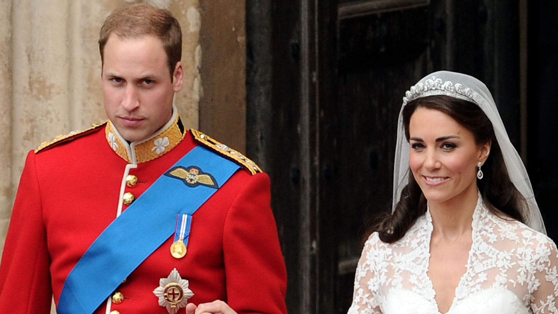 Prince William and Kate Middleton exit Westminster Abbey after their Royal Wedding on April 29, 2011 in London, England