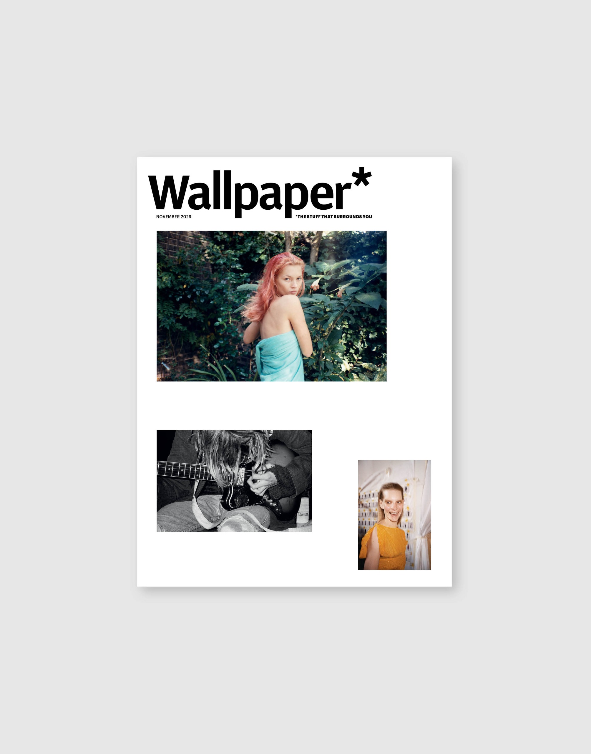 Wallpaper* November 2026 cover, featuring three Juergen Teller photographs on a white background