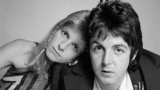 Linda and Paul McCartney, photographed for Band on the Run in 1973, in black and white