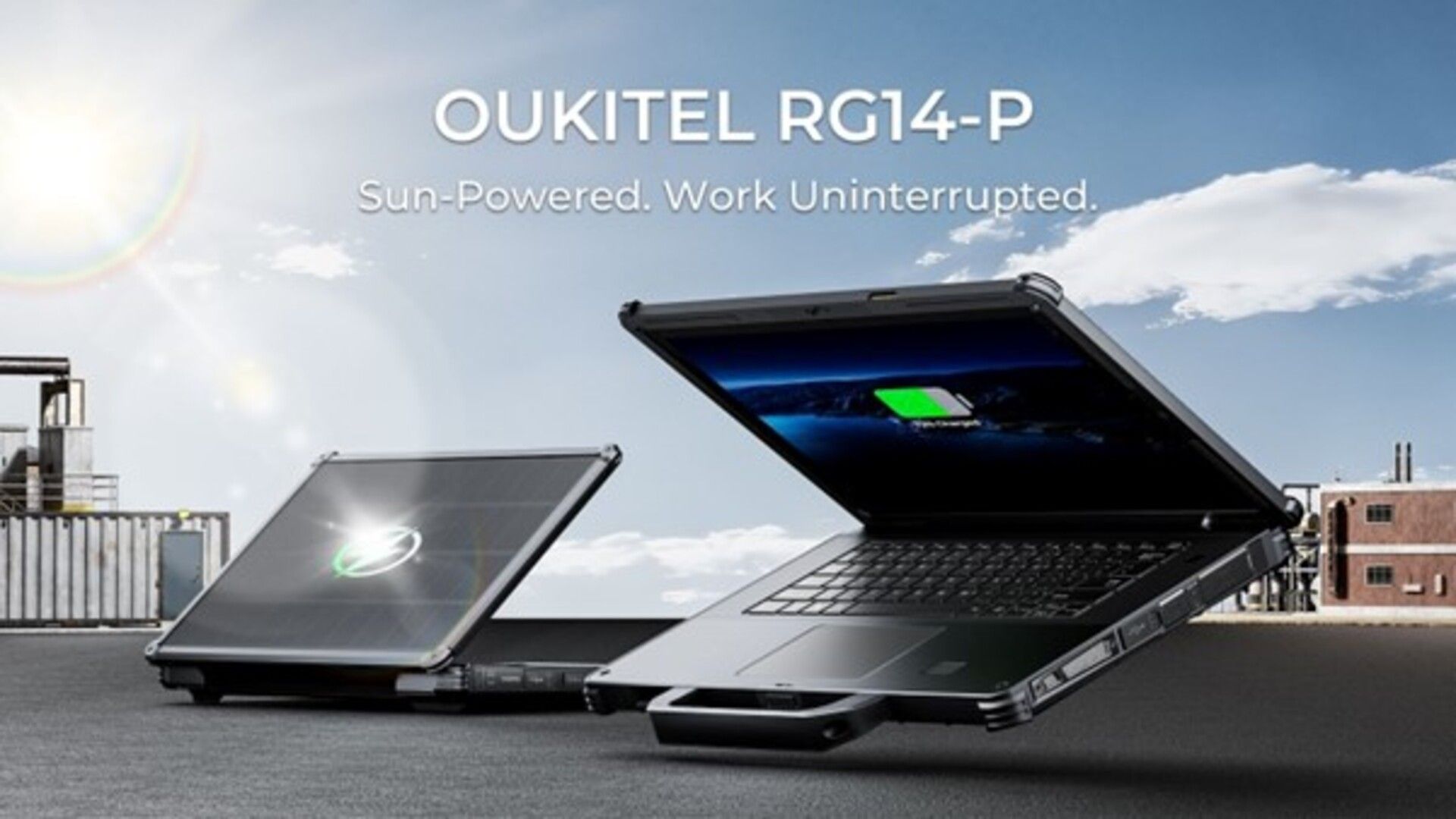 O laptop industrial Oukitel RG14-P possui baterias hot-swap e energia solar