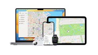 Various Apple products featuring the Find My app open