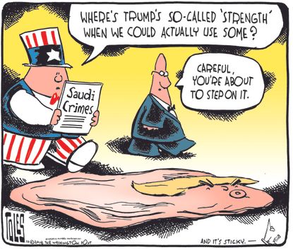 Political cartoon U.S. Saudi Arabia Trump Jamal Khashoggi murder