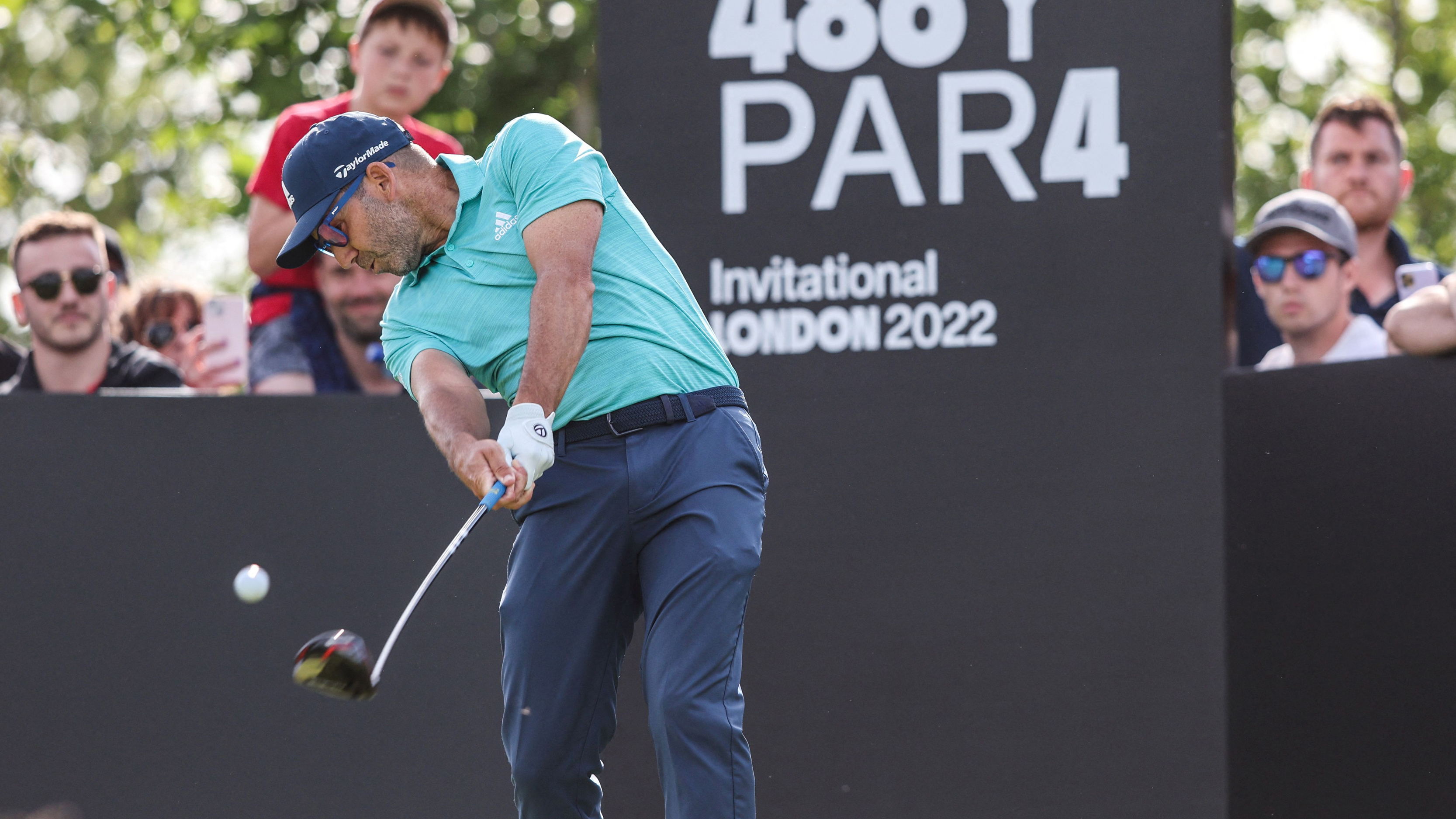 Sergio Garcia hitting a drive during the LIV Golf Invitational London