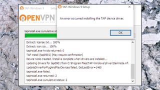 El instalador OpenVPN intenta instalar un adaptador de toque, así como su propio código