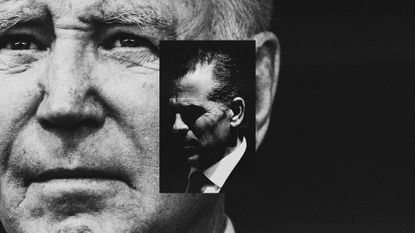 Monochrome photo composite of Joe Biden and Hunter Biden