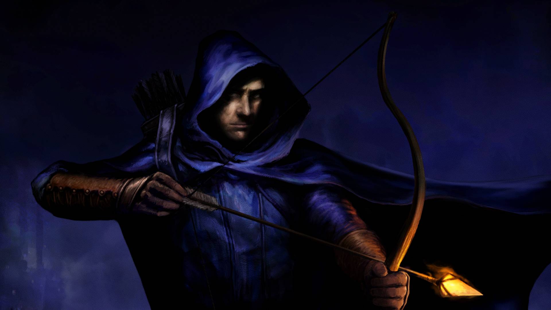 Thief: The Dark Project Remastered cropped key art shows a man wearing a hooded cloak, holding a bow and arrow.