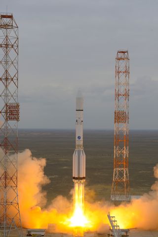 A Russian Proton-M rocket launches the European Space Agency's ExoMars 2016 mission toward the Red Planet from Baikonur Cosmodrome in Kazakhstan on March 14, 2016.