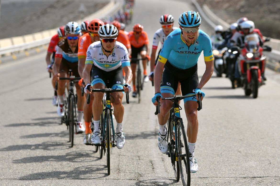 Magnus Cort working hard for teammate Alexey Lutsenko