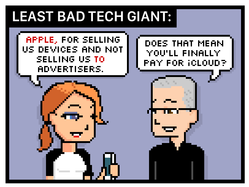 LEAST BAD TECH GIANT: apple, for selling us devices and not selling us to advertisers does that mean youll finally pay for icloud?