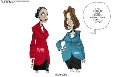 Political Cartoon U.S. Nancy Pelosi Alexandria Ocasio-Cortez Progress Mean Girls